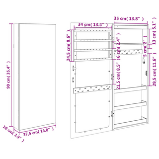 Mirror Jewellery Cabinet with LED Lights Wall Mounted Black - Giant Lobelia