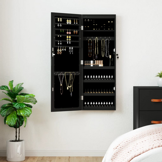 Mirror Jewellery Cabinet with LED Lights Wall Mounted Black - Giant Lobelia