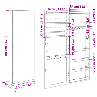 Mirror Jewellery Cabinet with LED Lights Wall Mounted Black - Giant Lobelia