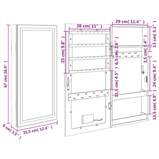 Mirror Jewellery Cabinet with LED Lights Wall Mounted Black - Giant Lobelia