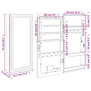 Mirror Jewellery Cabinet with LED Lights Wall Mounted - Giant Lobelia