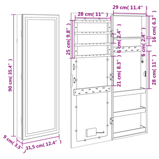 Mirror Jewellery Cabinet with LED Lights Wall Mounted Black - Giant Lobelia