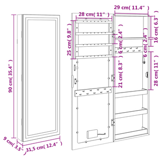 Mirror Jewellery Cabinet with LED Lights Wall Mounted - Giant Lobelia