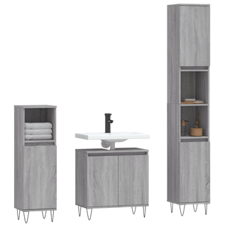 vidaXL 3 Piece Bathroom Cabinet Set Grey Sonoma Engineered Wood - Giant Lobelia