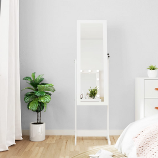 Mirror Jewellery Cabinet with LED Lights Free Standing White - Giant Lobelia