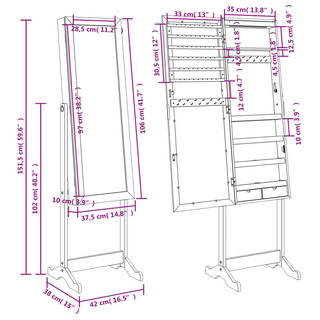 Mirror Jewellery Cabinet with LED Lights Free Standing Black - Giant Lobelia