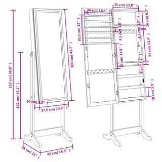 Mirror Jewellery Cabinet with LED Lights Free Standing White - Giant Lobelia