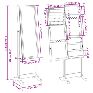 Mirror Jewellery Cabinet with LED Lights Free Standing Black - Giant Lobelia