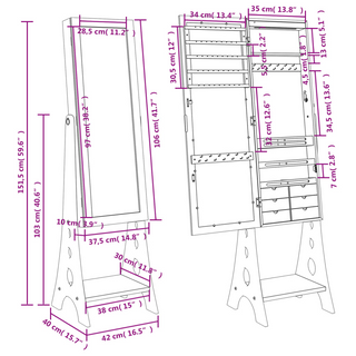 Mirror Jewellery Cabinet with LED Lights Free Standing White - Giant Lobelia