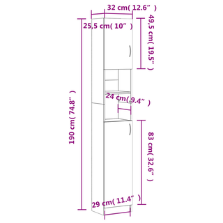 Bathroom Cabinet White 32x25.5x190 cm Engineered Wood - Giant Lobelia