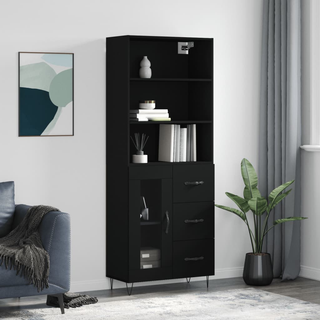 vidaXL Highboard Black 69.5x34x180 cm Engineered Wood - Giant Lobelia