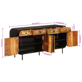 vidaXL Sideboard 140x35x70 cm Solid Wood Reclaimed and Metal - Giant Lobelia