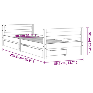 Kids Bed Frame with Drawers White 80x200 cm Solid Wood Pine - Giant Lobelia