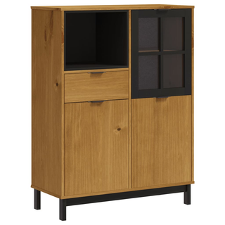 vidaXL Highboard with Glass Door FLAM 92x40x122.5 cm Solid Wood Pine - Giant Lobelia