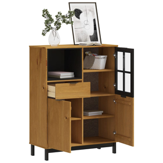 vidaXL Highboard with Glass Door FLAM 92x40x122.5 cm Solid Wood Pine - Giant Lobelia