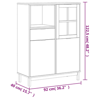 vidaXL Highboard with Glass Door FLAM 92x40x122.5 cm Solid Wood Pine - Giant Lobelia