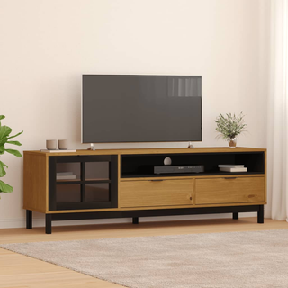 vidaXL TV Cabinet with Glass Door FLAM 158x40x50 cm Solid Wood Pine - Giant Lobelia