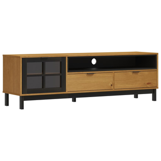 vidaXL TV Cabinet with Glass Door FLAM 158x40x50 cm Solid Wood Pine - Giant Lobelia