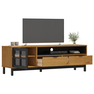 vidaXL TV Cabinet with Glass Door FLAM 158x40x50 cm Solid Wood Pine - Giant Lobelia