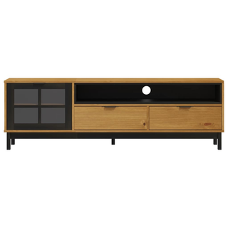 vidaXL TV Cabinet with Glass Door FLAM 158x40x50 cm Solid Wood Pine - Giant Lobelia