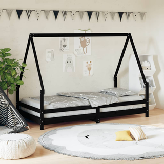 Kids Bed Frame Black 90x190 cm Solid Wood Pine - Giant Lobelia