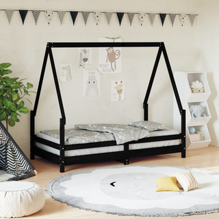 Kids Bed Frame Black 80x160 cm Solid Wood Pine - Giant Lobelia