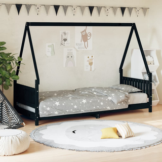 Kids Bed Frame Black 80x200 cm Solid Wood Pine - Giant Lobelia