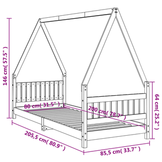 Kids Bed Frame Black 80x200 cm Solid Wood Pine - Giant Lobelia