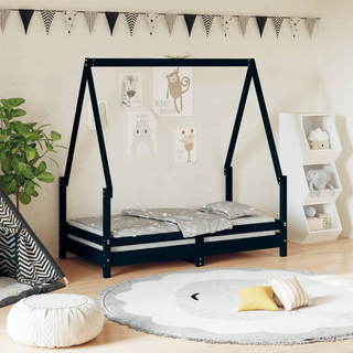 Kids Bed Frame Black 70x140 cm Solid Wood Pine - Giant Lobelia