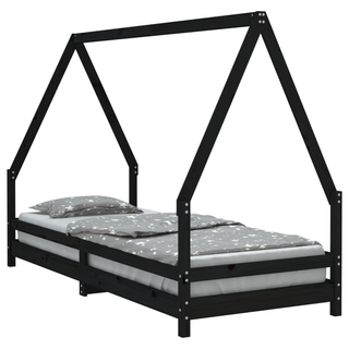 Kids Bed Frame Black 90x200 cm Solid Wood Pine - Giant Lobelia