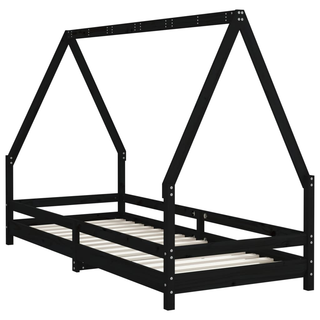 Kids Bed Frame Black 90x200 cm Solid Wood Pine - Giant Lobelia