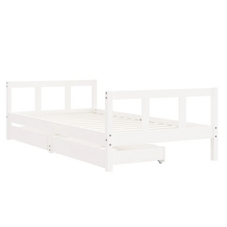 Kids Bed Frame with Drawers White 90x190 cm Solid Wood Pine - Giant Lobelia