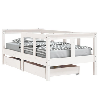 Kids Bed Frame with Drawers White 70x140 cm Solid Wood Pine - Giant Lobelia