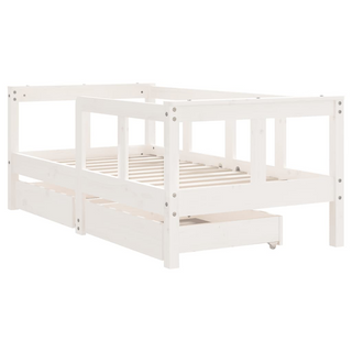 Kids Bed Frame with Drawers White 70x140 cm Solid Wood Pine - Giant Lobelia