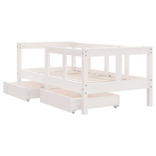 Kids Bed Frame with Drawers White 70x140 cm Solid Wood Pine - Giant Lobelia