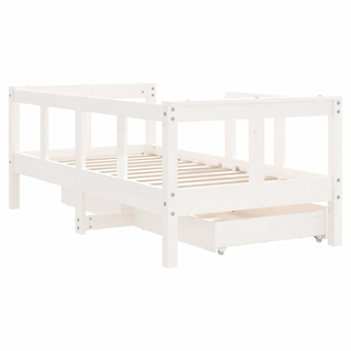 Kids Bed Frame with Drawers White 70x140 cm Solid Wood Pine - Giant Lobelia