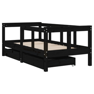 Kids Bed Frame with Drawers Black 70x140 cm Solid Wood Pine - Giant Lobelia