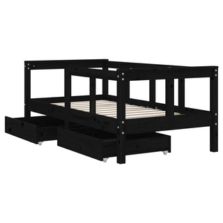 Kids Bed Frame with Drawers Black 70x140 cm Solid Wood Pine - Giant Lobelia