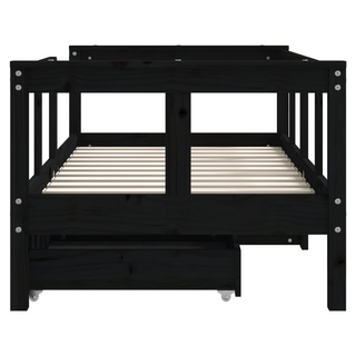 Kids Bed Frame with Drawers Black 70x140 cm Solid Wood Pine - Giant Lobelia