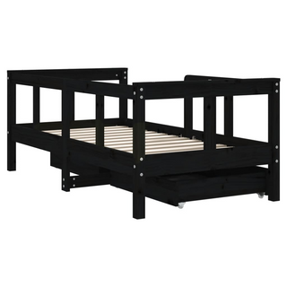 Kids Bed Frame with Drawers Black 70x140 cm Solid Wood Pine - Giant Lobelia