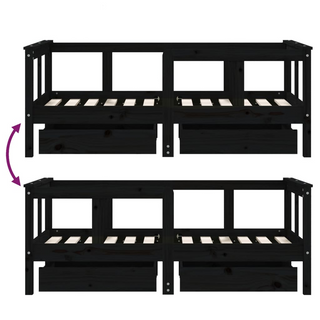 Kids Bed Frame with Drawers Black 70x140 cm Solid Wood Pine - Giant Lobelia