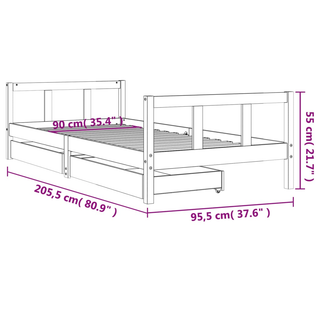 Kids Bed Frame with Drawers 90x200 cm Solid Wood Pine - Giant Lobelia