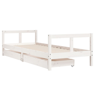 Kids Bed Frame with Drawers White 80x200 cm Solid Wood Pine - Giant Lobelia