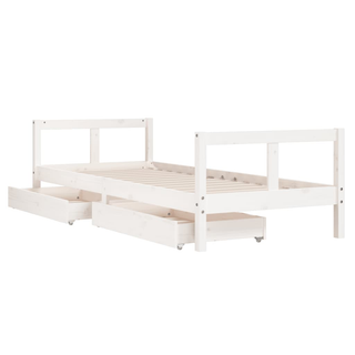 Kids Bed Frame with Drawers White 80x200 cm Solid Wood Pine - Giant Lobelia