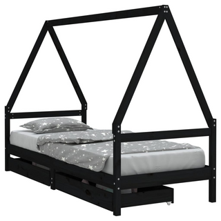 Kids Bed Frame with Drawers Black 90x200 cm Solid Wood Pine - Giant Lobelia