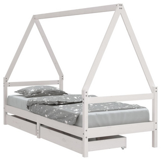 Kids Bed Frame with Drawers White 90x200 cm Solid Wood Pine - Giant Lobelia