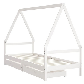 Kids Bed Frame with Drawers White 90x200 cm Solid Wood Pine - Giant Lobelia