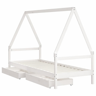 Kids Bed Frame with Drawers White 90x200 cm Solid Wood Pine - Giant Lobelia