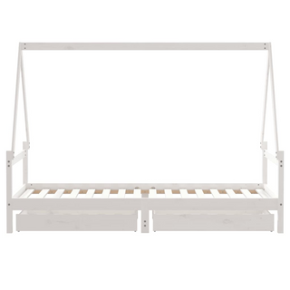 Kids Bed Frame with Drawers White 90x200 cm Solid Wood Pine - Giant Lobelia