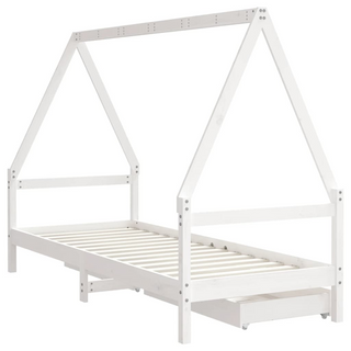 Kids Bed Frame with Drawers White 90x200 cm Solid Wood Pine - Giant Lobelia